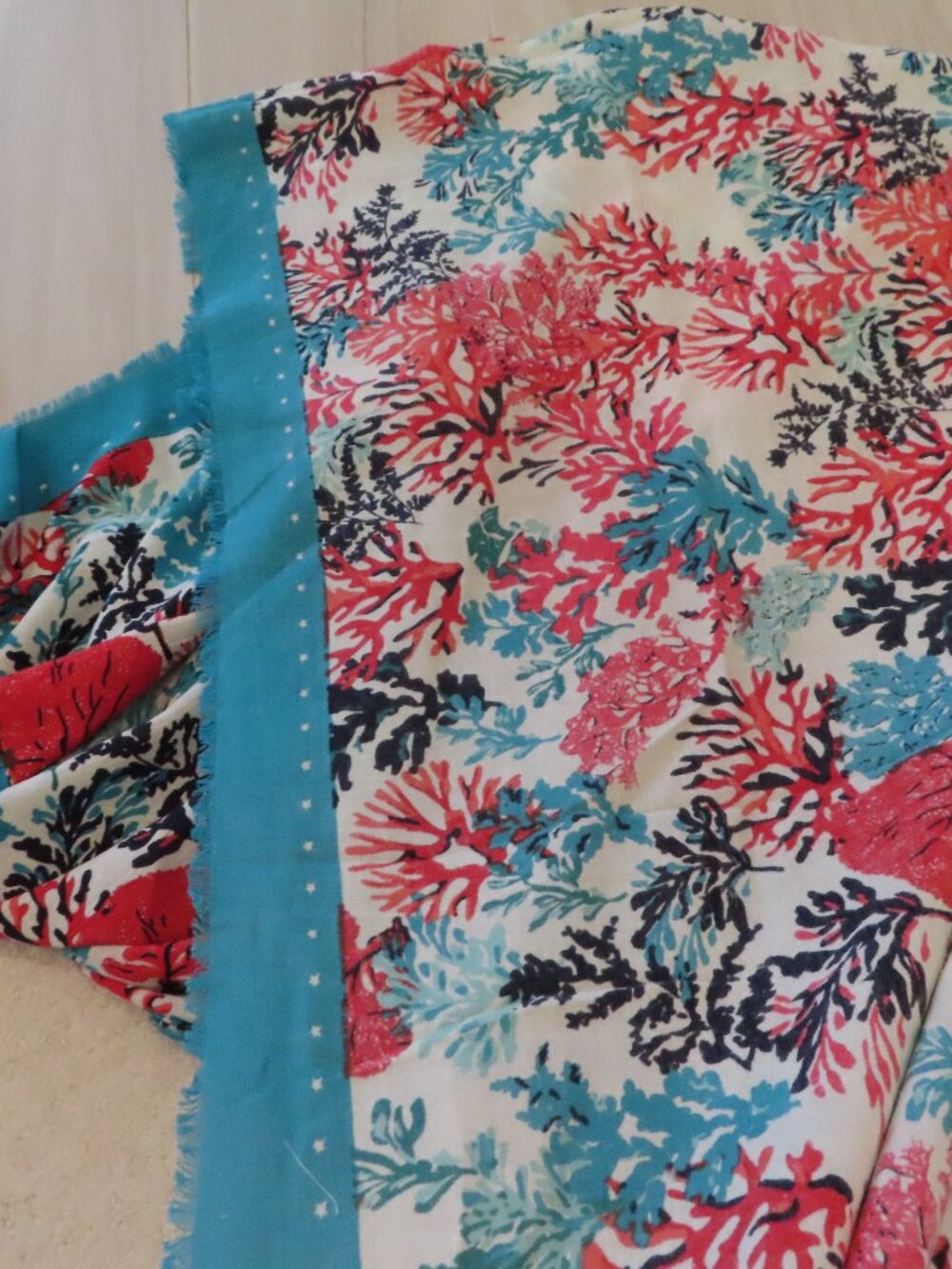 Vera Bradley Soft Fringe Scarf Blue/Coastal Coral 29 in X 72 in